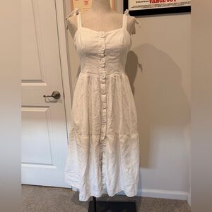 Urban Outfitters White linen Button-Front Midi Dress